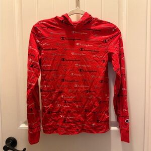 Champion Kids Bright Red Athletic Hoodie Long-sleeve with Script Logo (L)